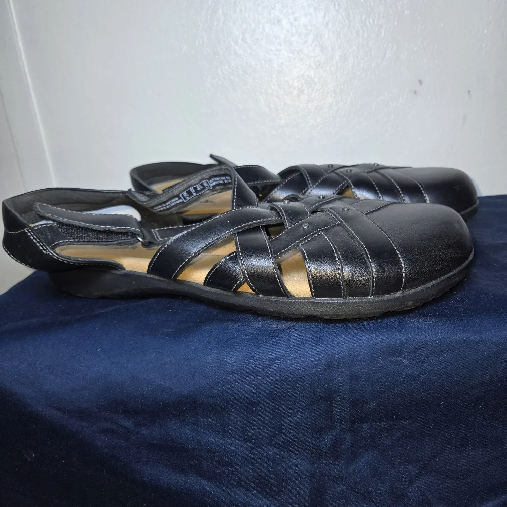 Clarks Elizabelle Sea Fisherman Black Leather Strappy Sandals Womens Size 10 New - Picture 2 of 6